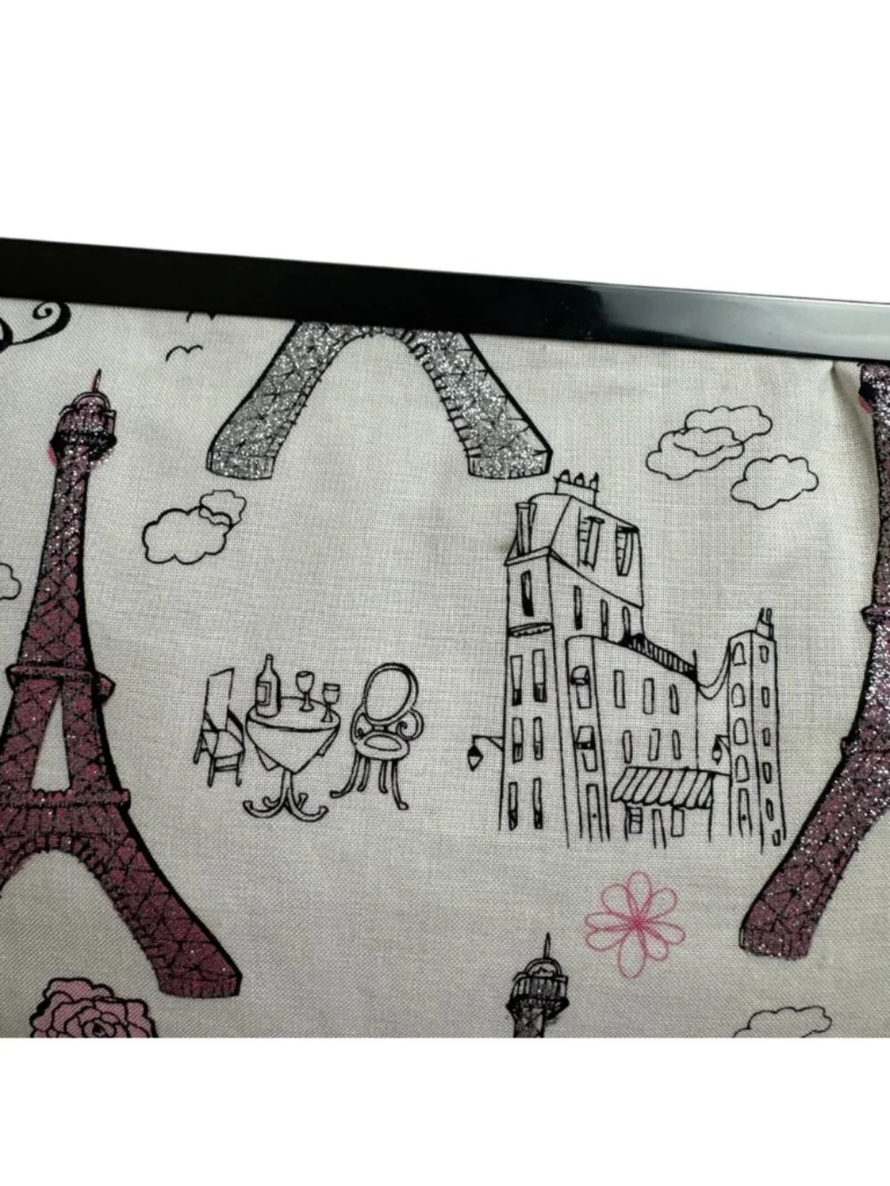 Handmade Clutch Small Shoulder Bag Purse Paris White Pink Glitter Fun Girly